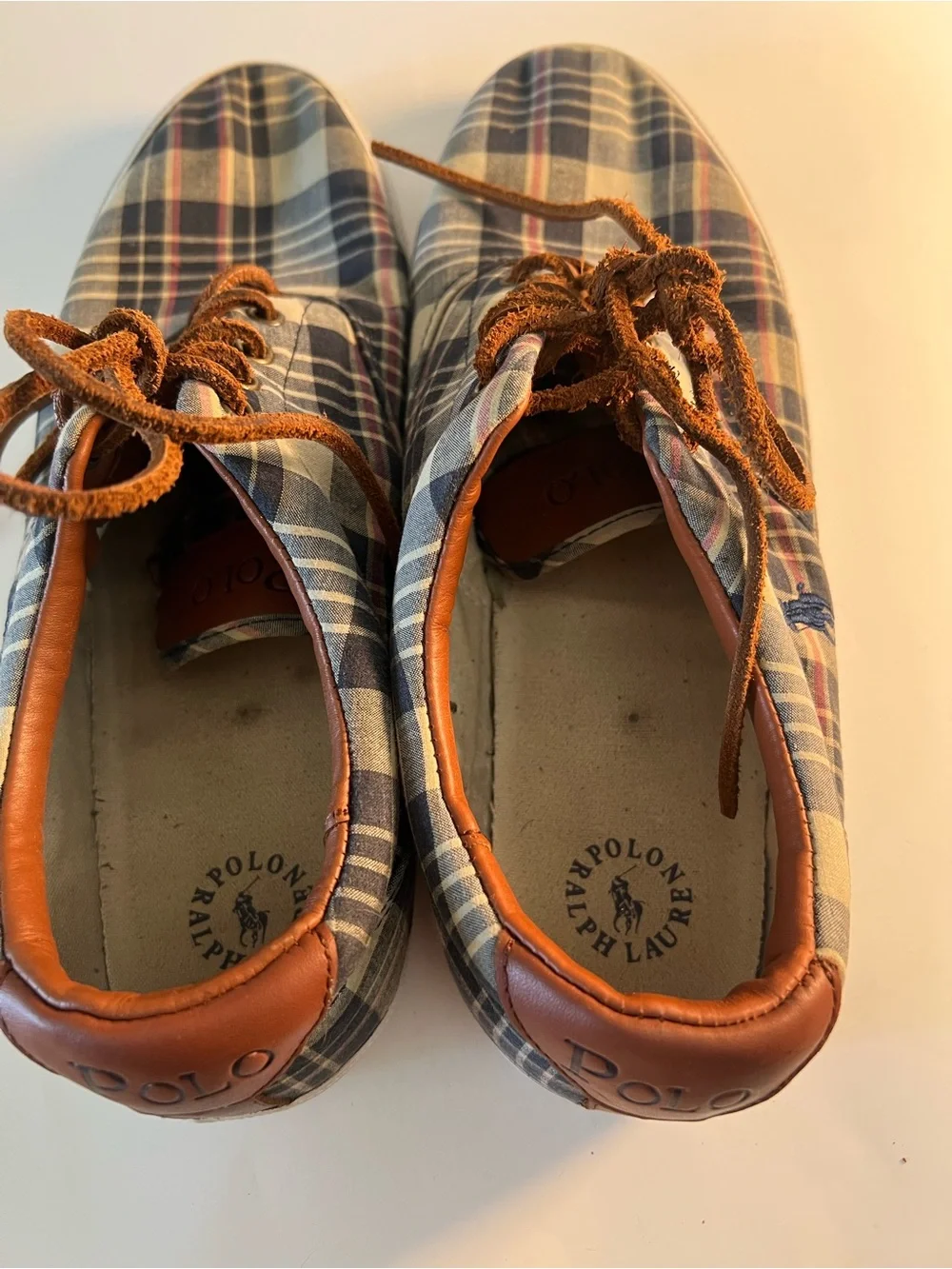 Polo Ralph Lauren Plaid Canvas Low-Top Sneakers in Blue and Brown Size 13
